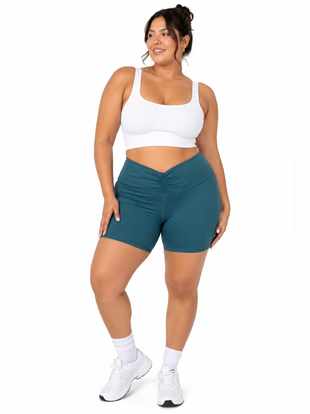 NWT JoyLab High-Rise Ruched Waist Bike Shorts 5” (Dark Teal) Size XXL